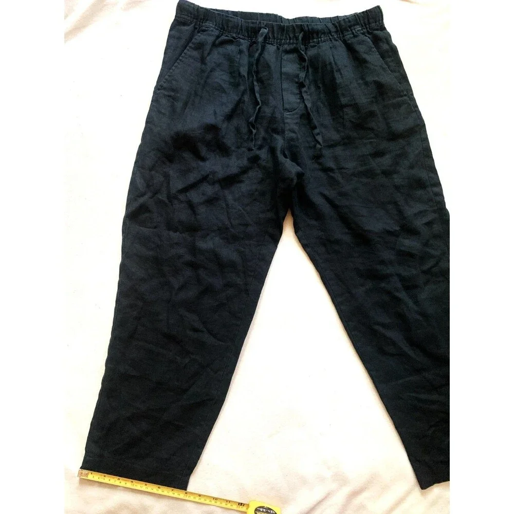 Zara Women's 100% Linen Trousers in Black With 4 Pockets Sz L